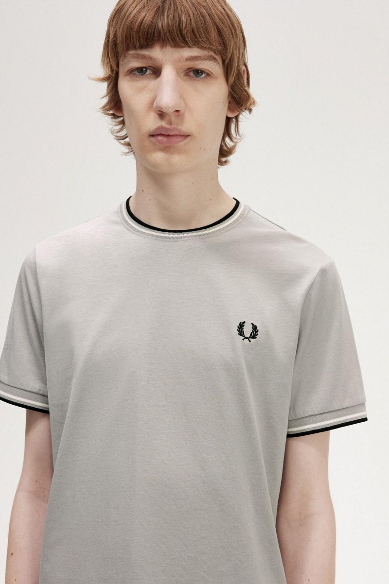 Limestone Fred Perry Twin Tipped Men's T Shirts | QSGWA12018