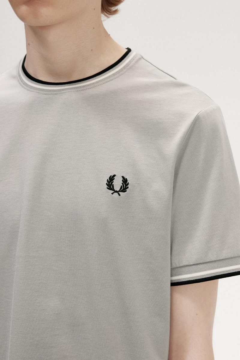 Limestone Fred Perry Twin Tipped Men's T Shirts | QSGWA12018