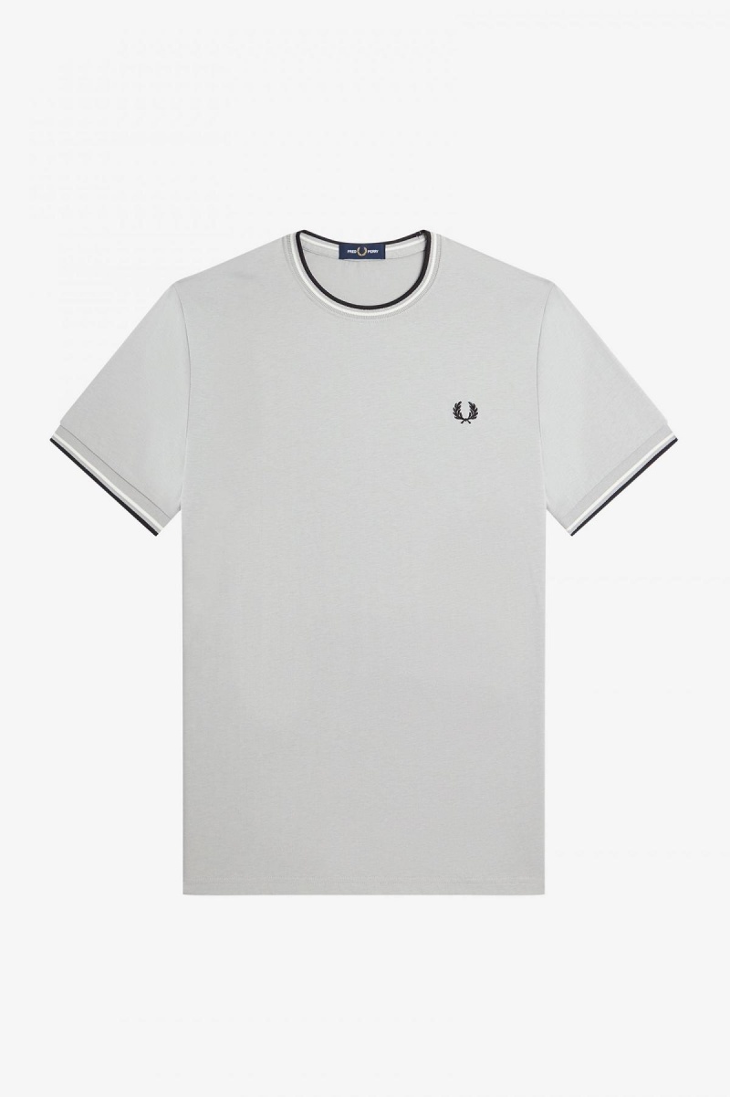 Limestone Fred Perry Twin Tipped Men's T Shirts | QSGWA12018