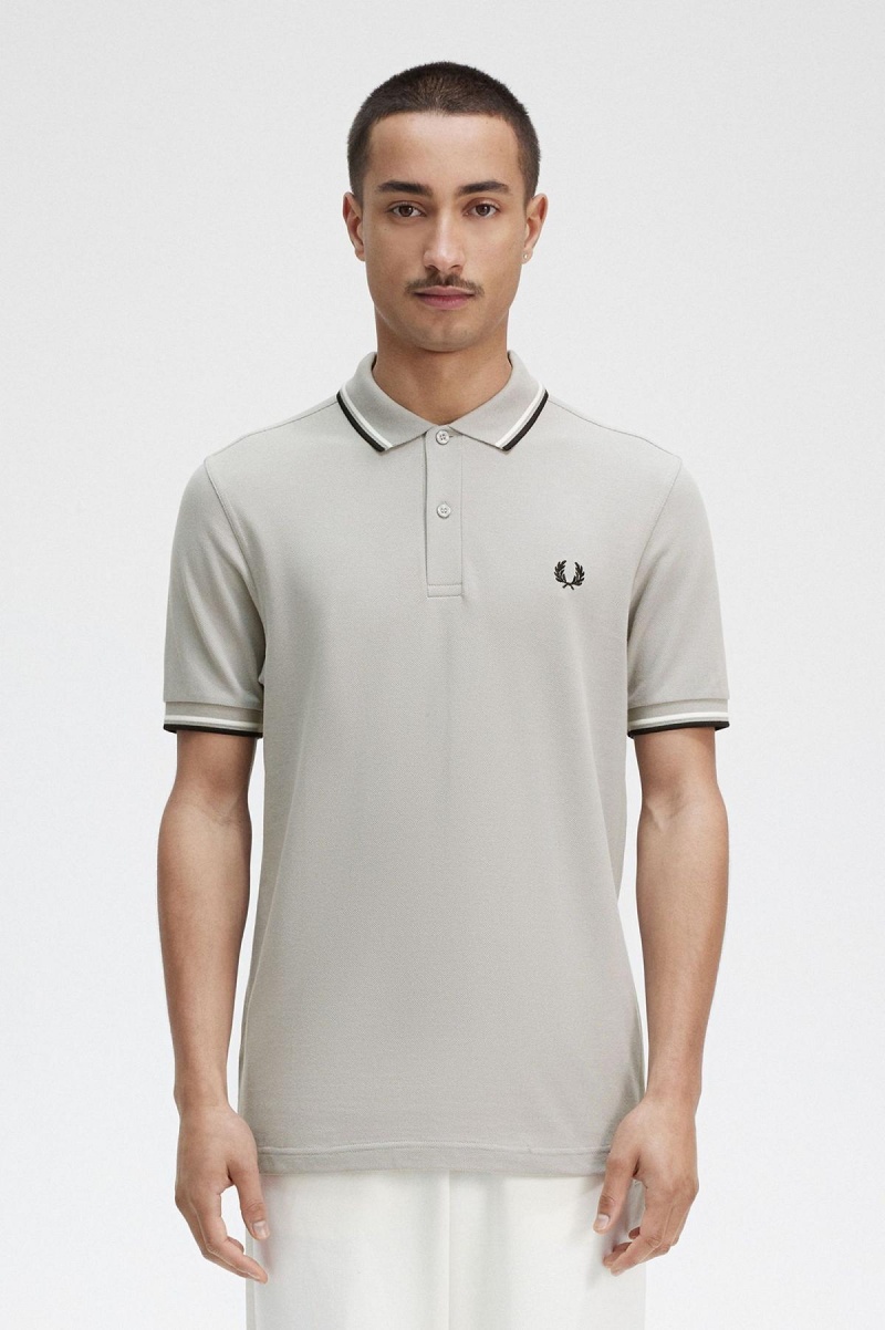 Limestone / Ecru / Black Fred Perry M3600 Men's Fred Perry Shirt | DSGKV59169