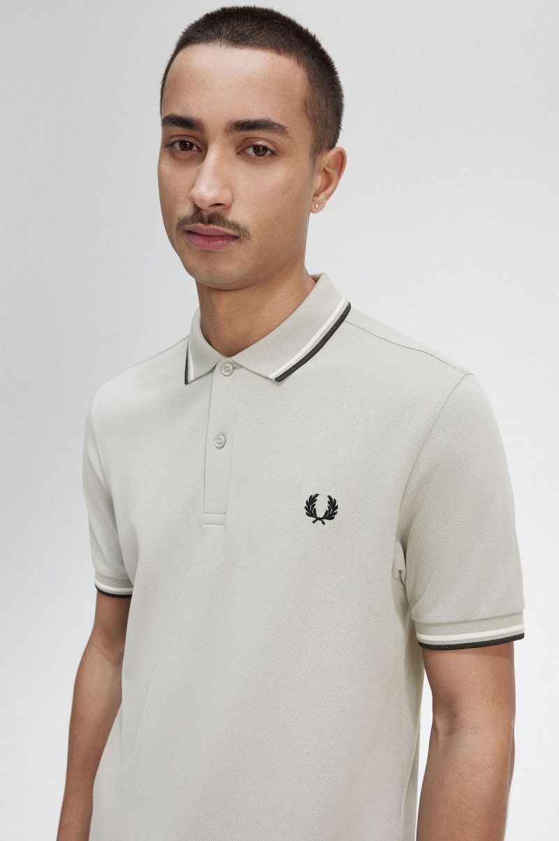 Limestone / Ecru / Black Fred Perry M3600 Men's Polo Shirts | SGQCS90655