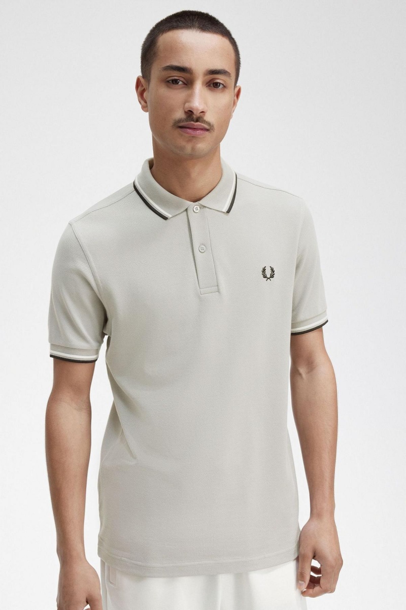 Limestone / Ecru / Black Fred Perry M3600 Men's Polo Shirts | SGQCS90655