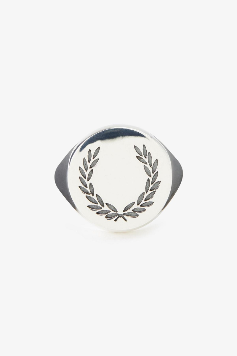 Metallic Silver Fred Perry Laurel Wreath Ring Accessories Jewellery | SGJZR30020