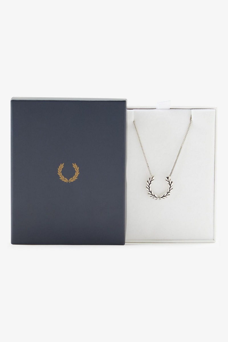 Metallic Silver Fred Perry Laurel Wreath Necklace Accessories Jewellery | SGJVR60155