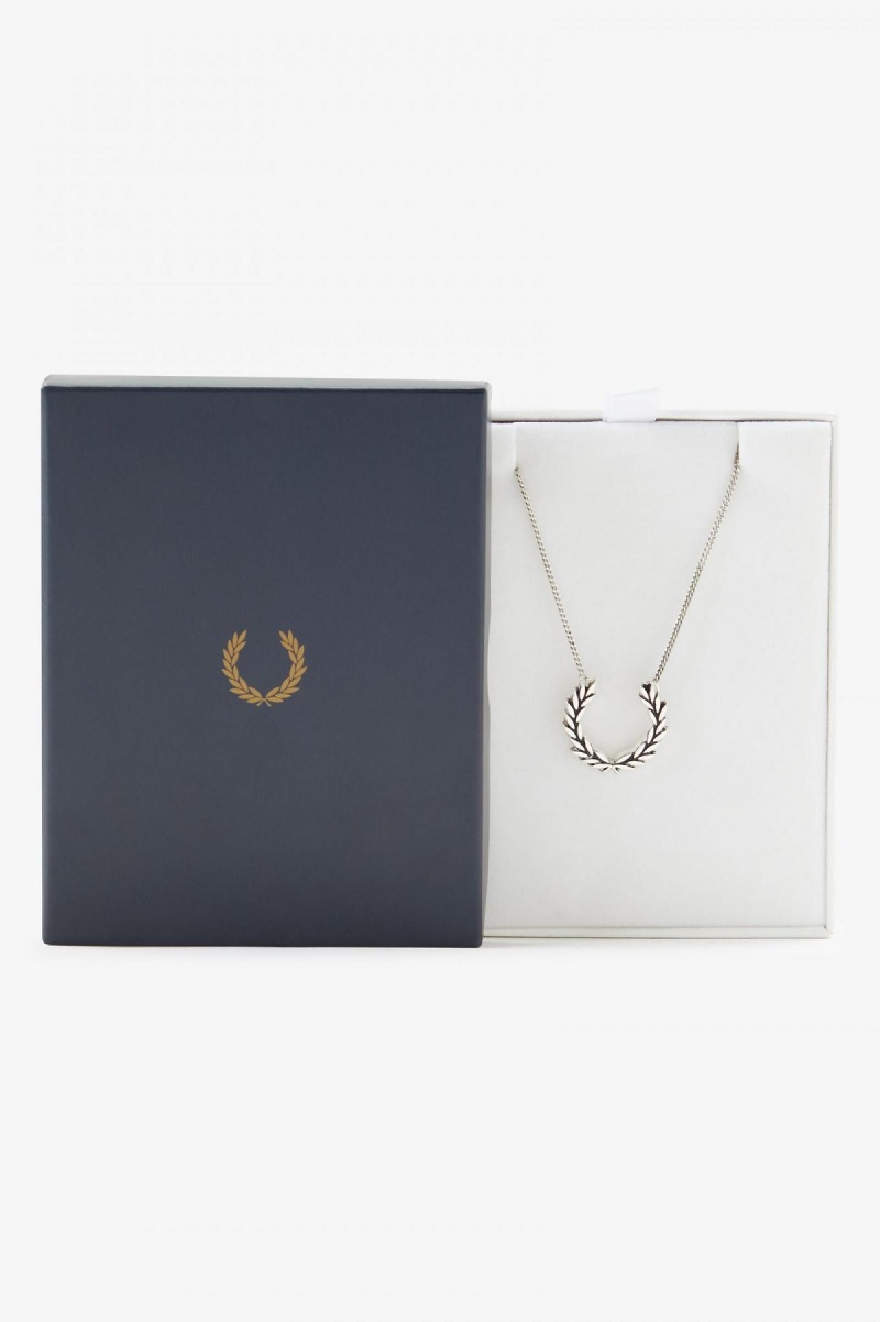 Metallic Silver Fred Perry Laurel Wreath Necklace Accessories Jewellery | SGJVR60155