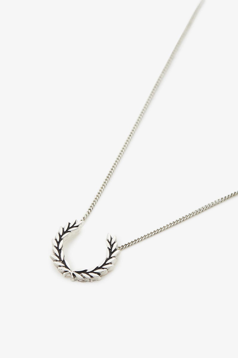 Metallic Silver Fred Perry Laurel Wreath Necklace Accessories Jewellery | SGJVR60155