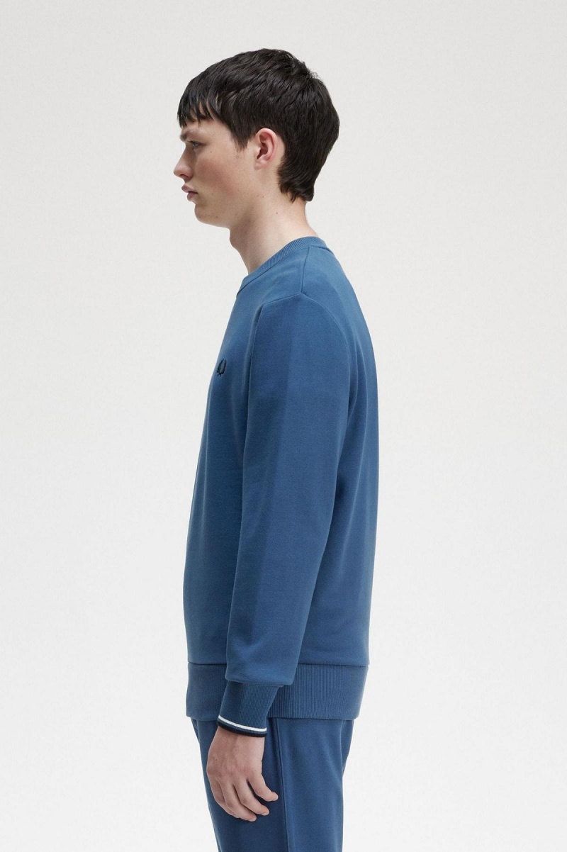 Midnight Blue Fred Perry Crew Neck Men's Sweatshirts | GSGUC28203