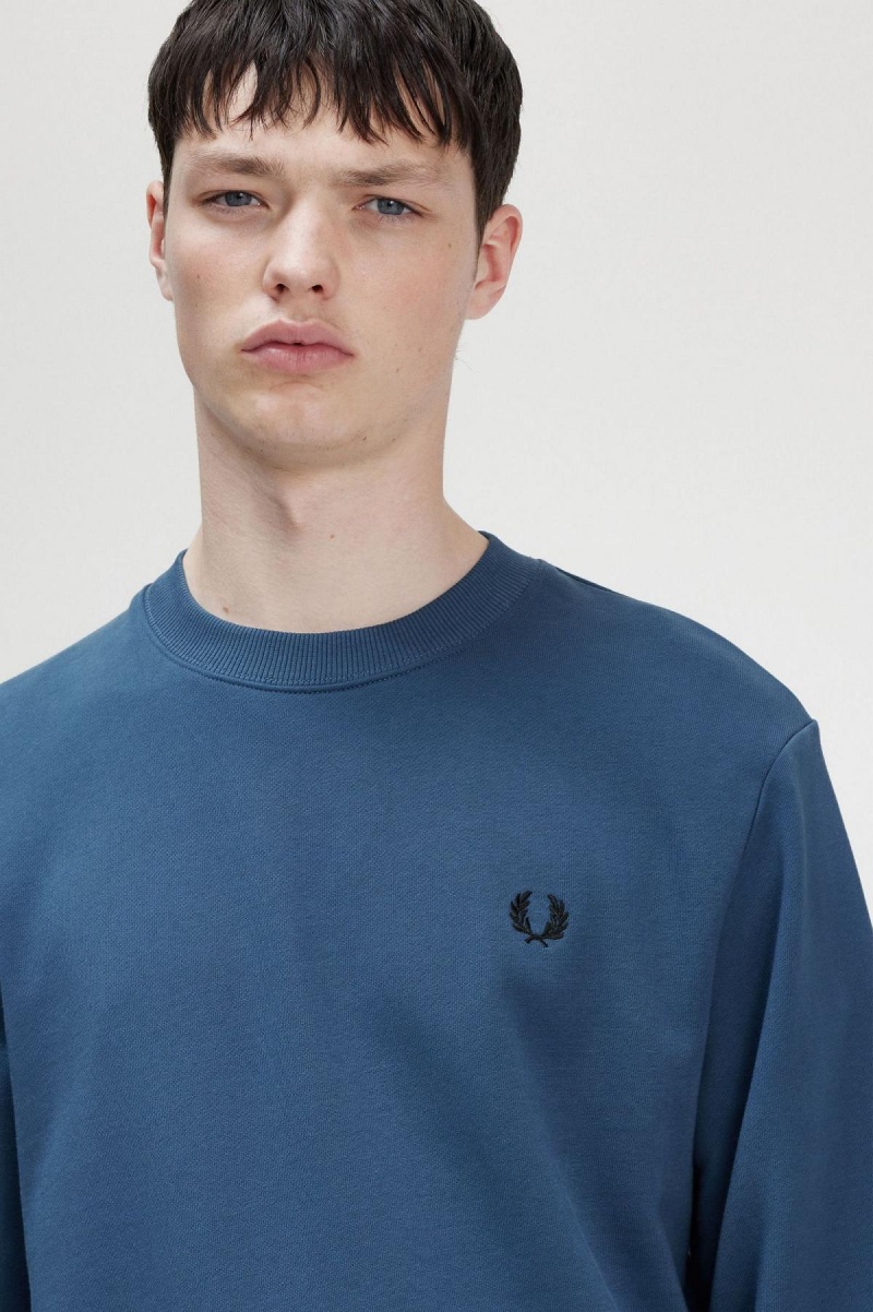 Midnight Blue Fred Perry Crew Neck Men's Sweatshirts | GSGUC28203