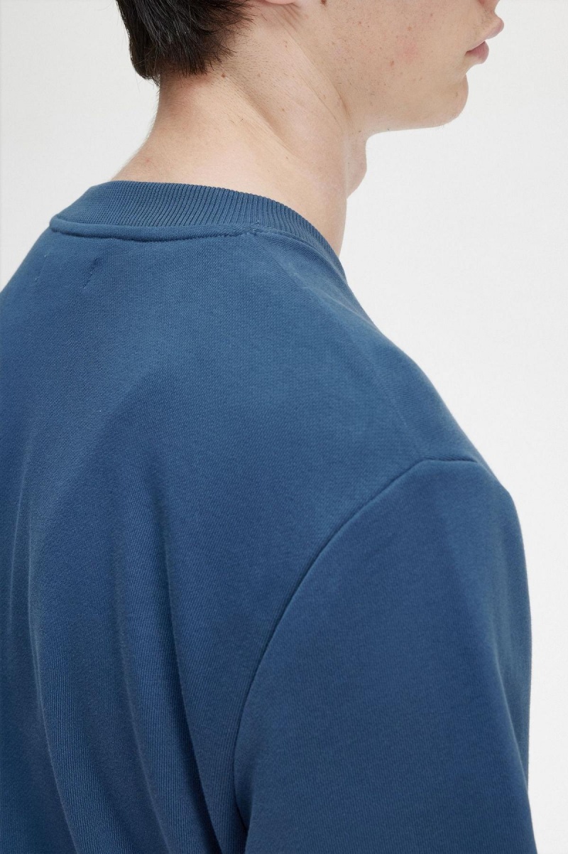 Midnight Blue Fred Perry Crew Neck Men's Sweatshirts | GSGUC28203