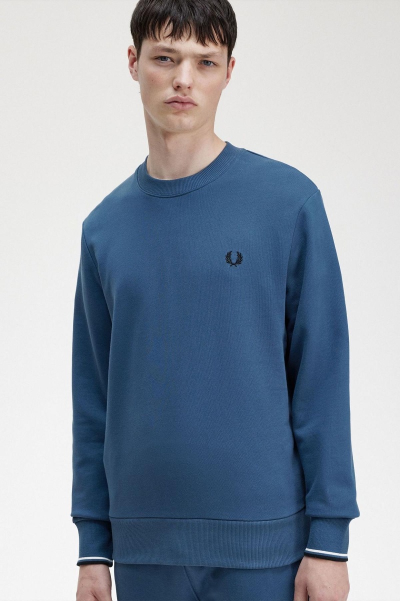 Midnight Blue Fred Perry Crew Neck Men's Sweatshirts | GSGUC28203