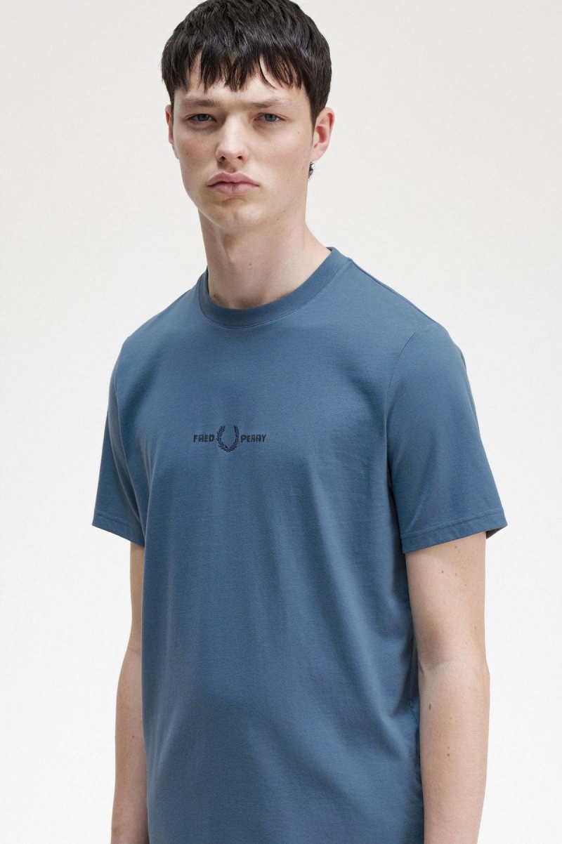 Midnight Blue Fred Perry Embroidered Men's T Shirts | SGDFL65267