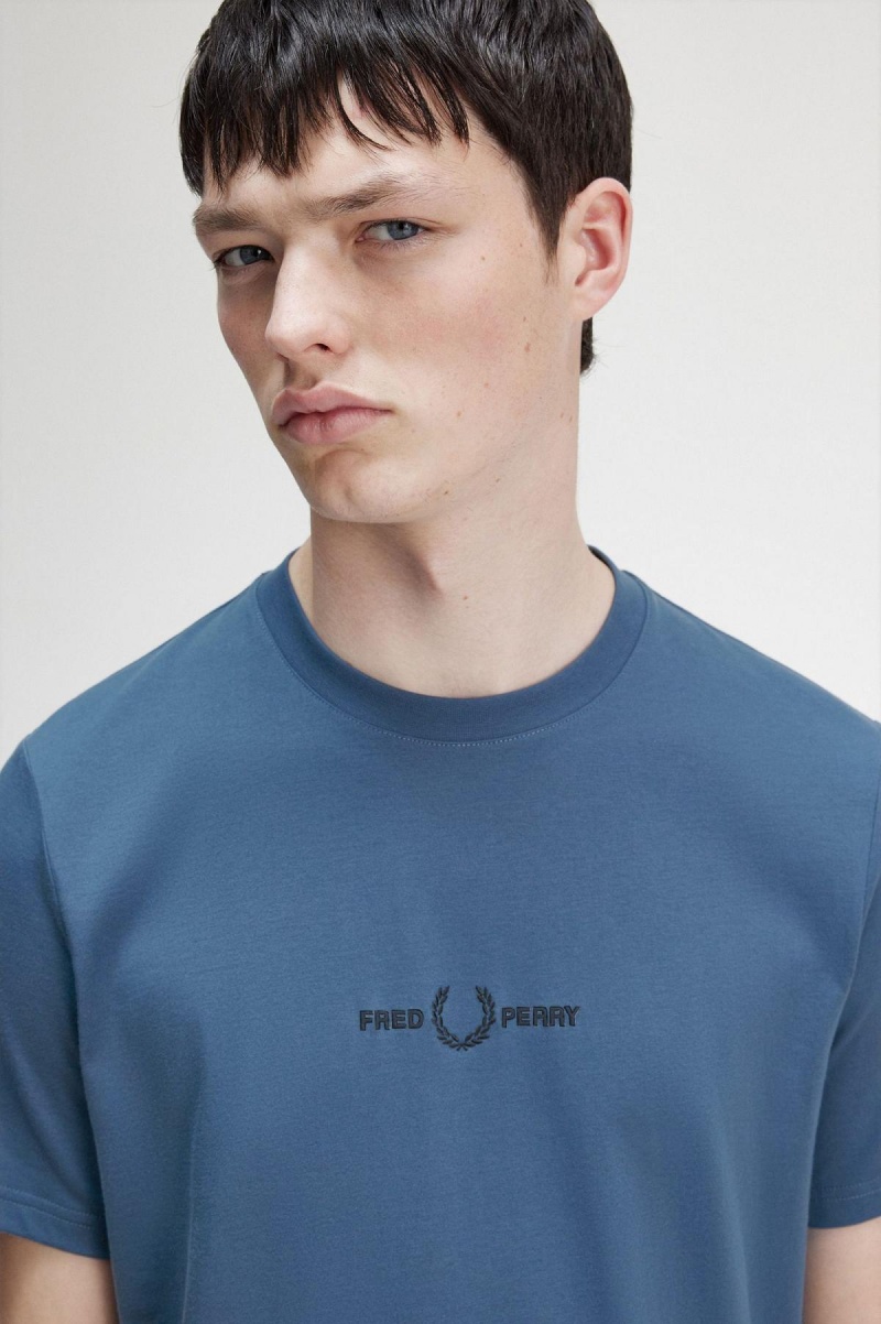 Midnight Blue Fred Perry Embroidered Men's T Shirts | SGDFL65267