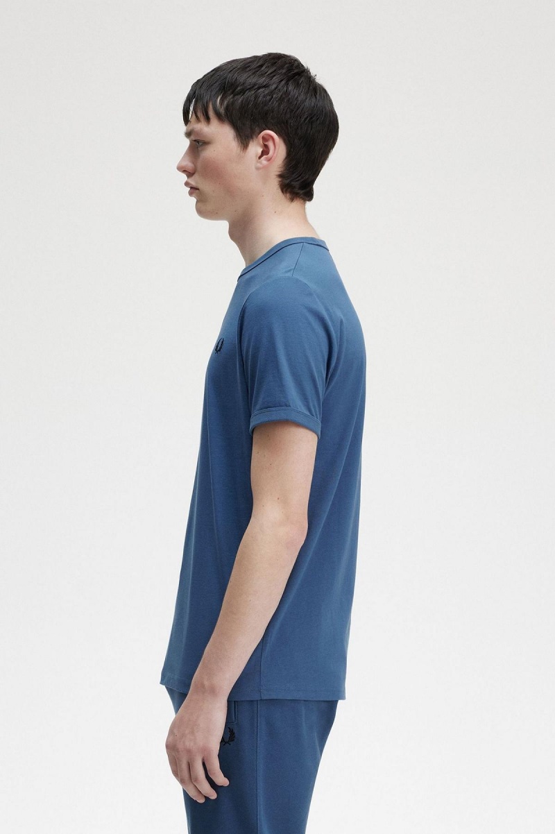 Midnight Blue Fred Perry Ringer Men's T Shirts | SGZDE46200