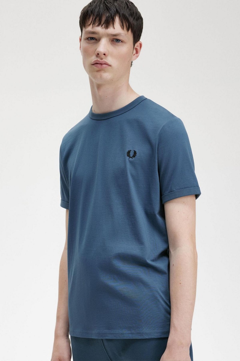 Midnight Blue Fred Perry Ringer Men's T Shirts | SGZDE46200