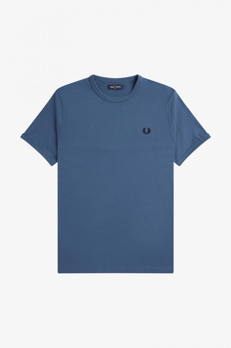 Midnight Blue Fred Perry Ringer Men's T Shirts | SGZDE46200