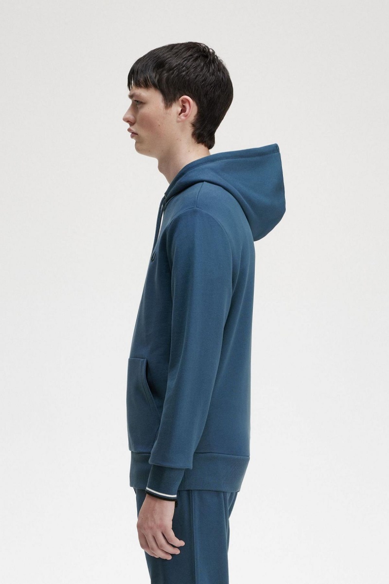 Midnight Blue Fred Perry Tipped Hooded Men's Sweatshirts | ASGWC89298