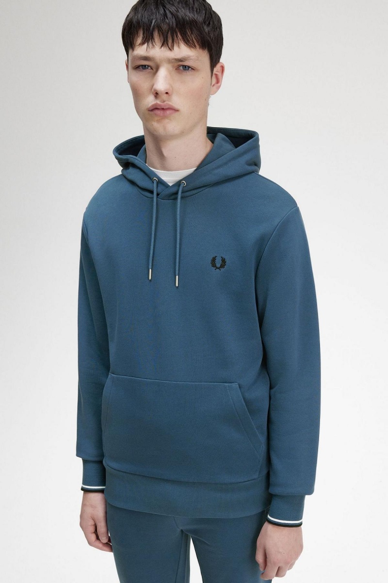 Midnight Blue Fred Perry Tipped Hooded Men's Sweatshirts | ASGWC89298