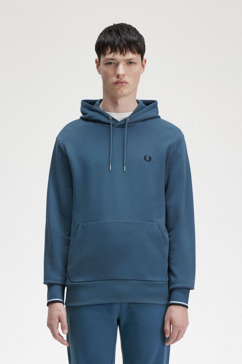 Midnight Blue Fred Perry Tipped Hooded Sweatshirt Men\'s Tracksuits | SGCVG99364