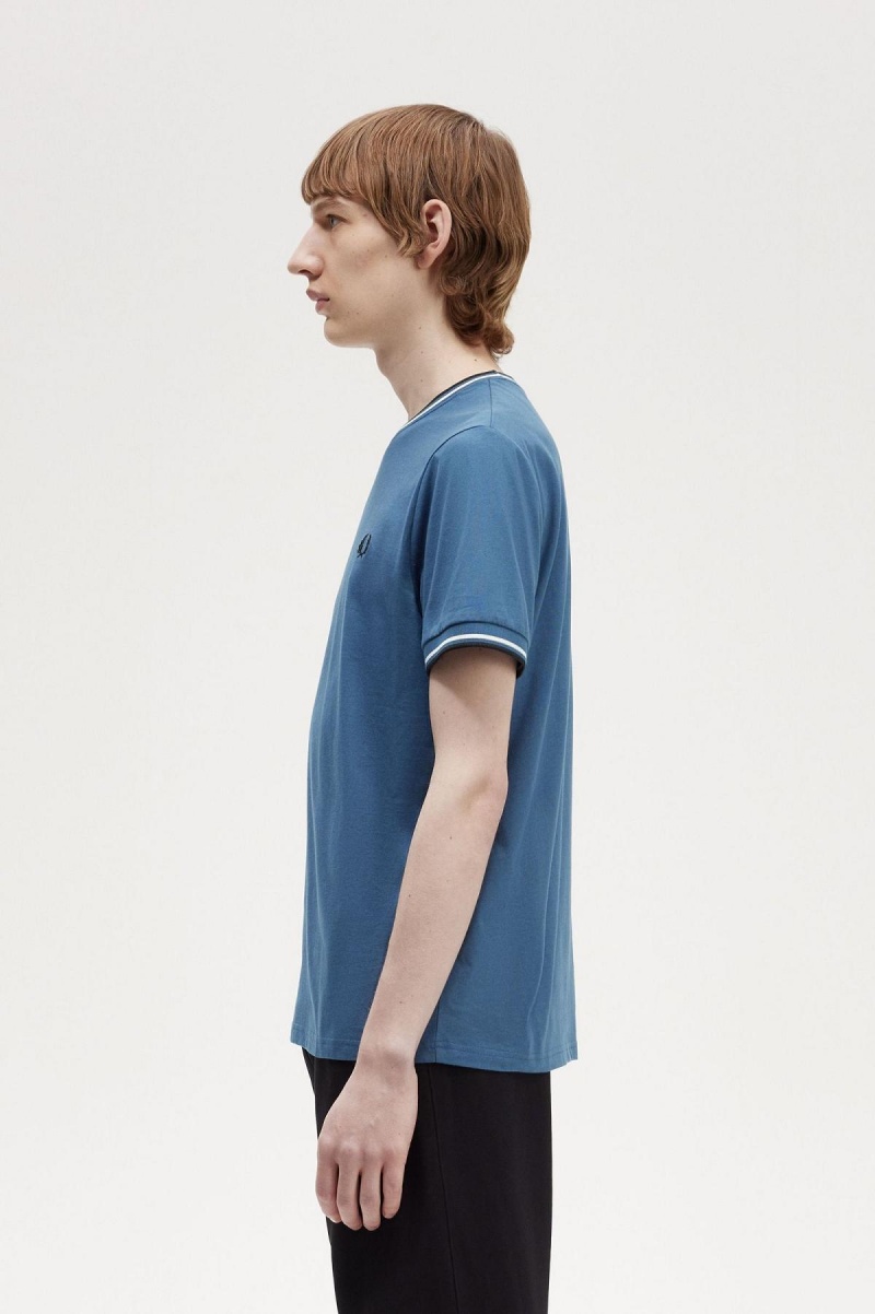 Midnight Blue Fred Perry Twin Tipped Men's T Shirts | LSGSX91315