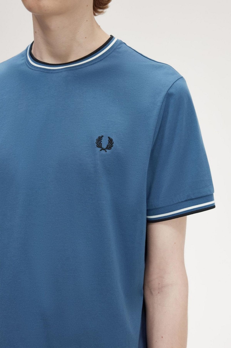 Midnight Blue Fred Perry Twin Tipped Men's T Shirts | LSGSX91315