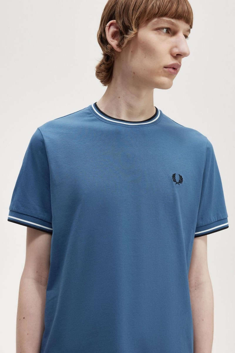 Midnight Blue Fred Perry Twin Tipped Men's T Shirts | LSGSX91315