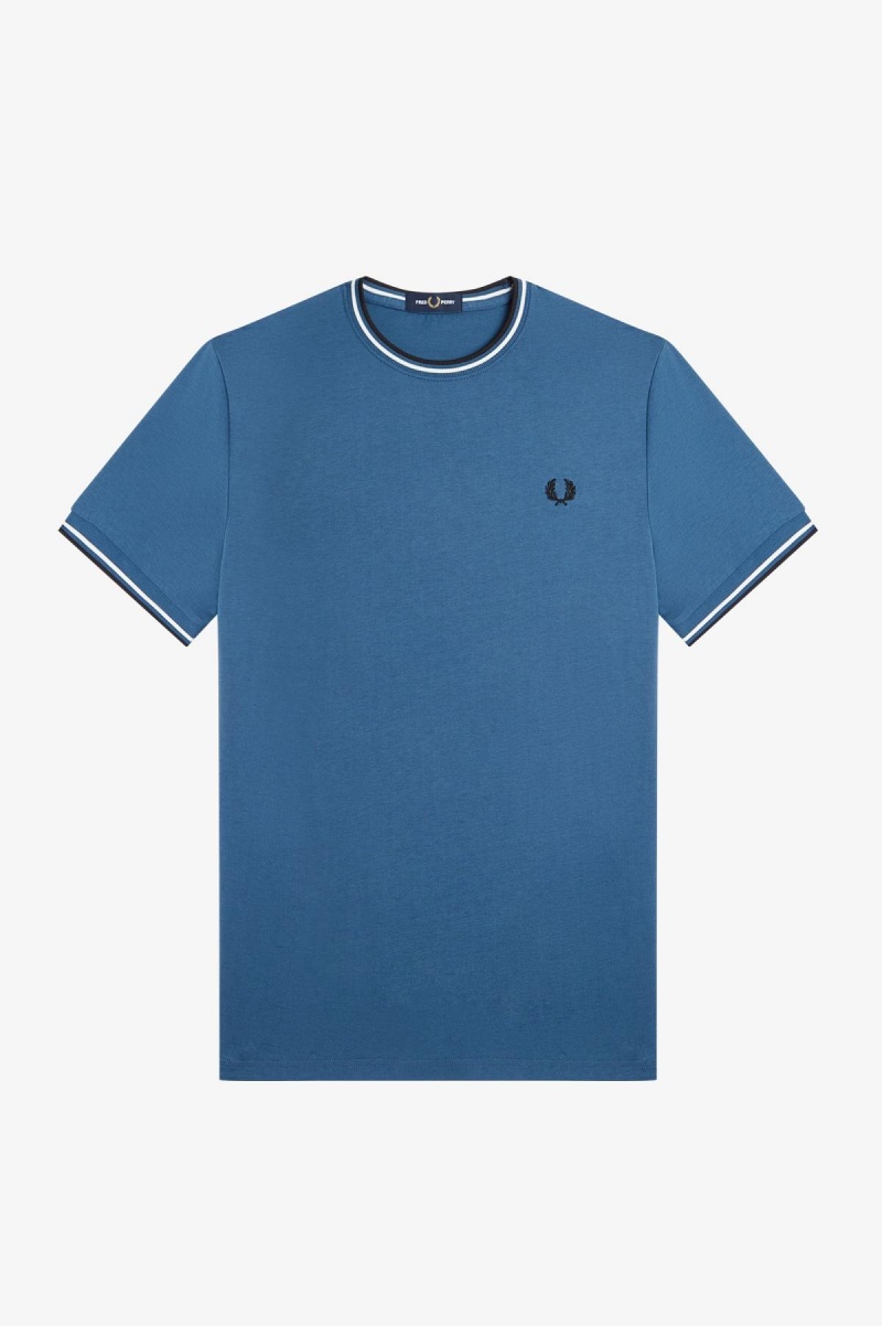 Midnight Blue Fred Perry Twin Tipped Men's T Shirts | LSGSX91315