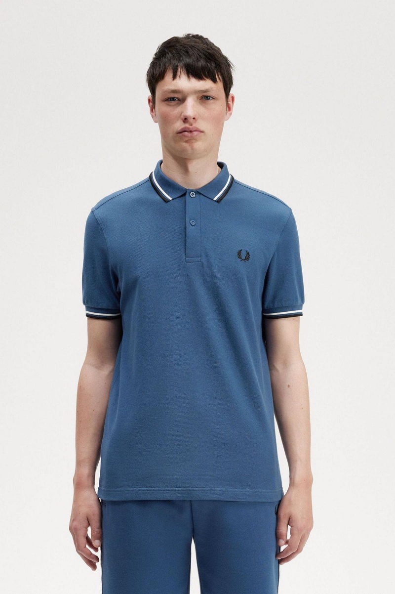 Midnight Blue / Snow White / Black Fred Perry M3600 Men's Fred Perry Shirt | SGICD41284