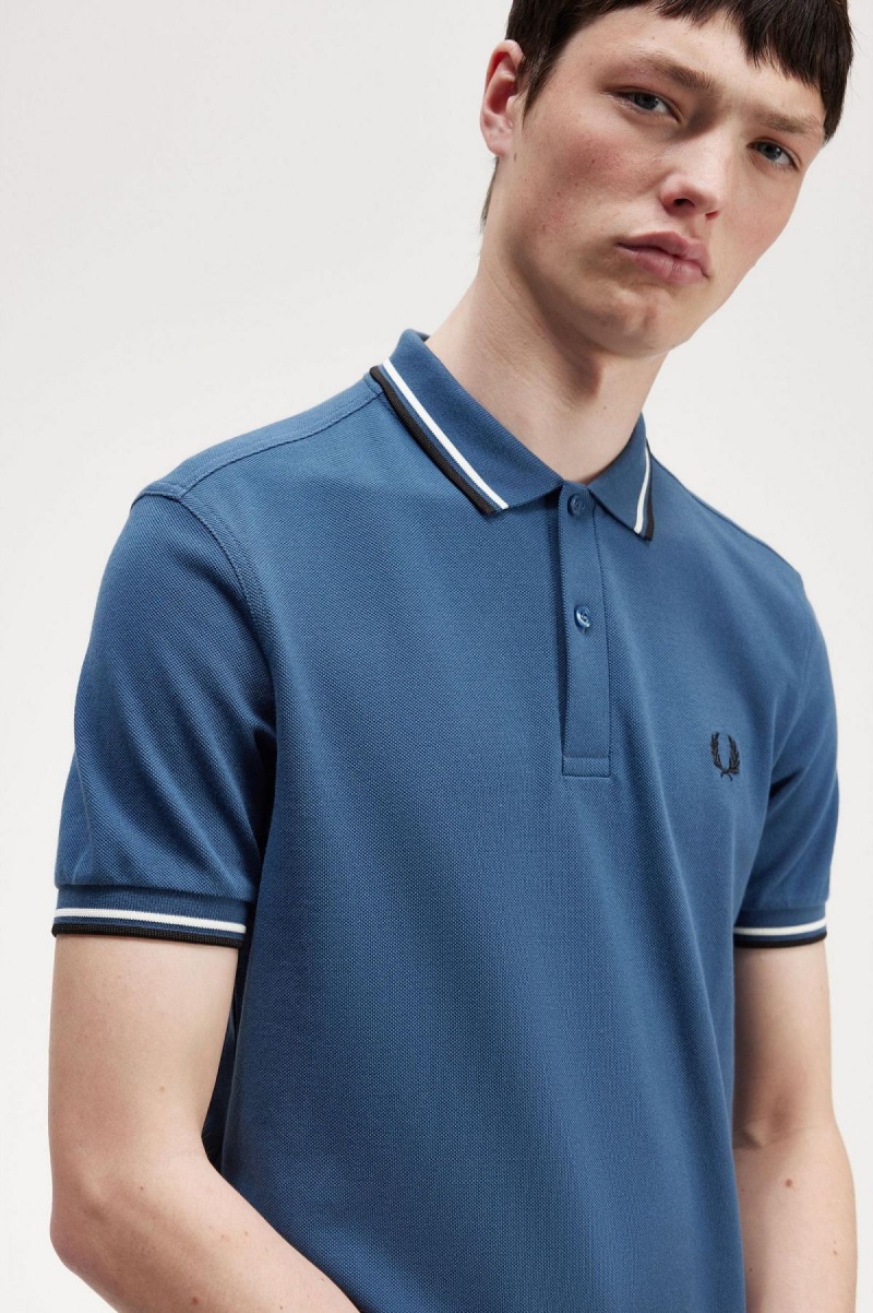 Midnight Blue / Snow White / Black Fred Perry M3600 Men's Polo Shirts | SGXMI89254