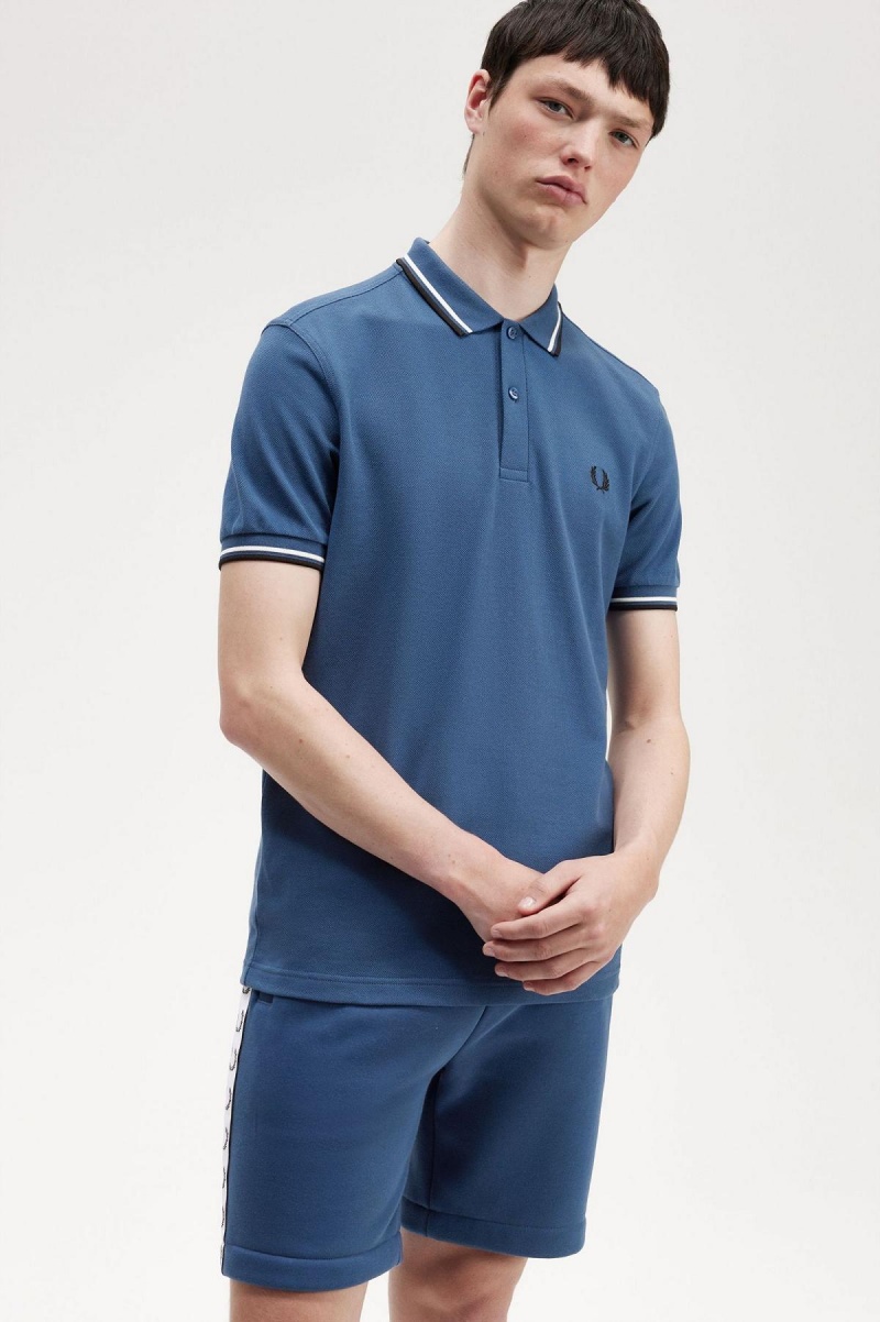 Midnight Blue / Snow White / Black Fred Perry M3600 Men's Polo Shirts | SGXMI89254