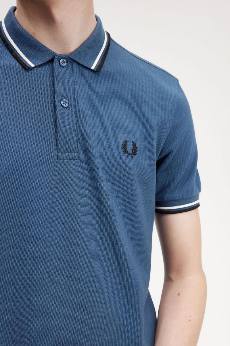 Midnight Blue / Snow White / Black Fred Perry M3600 Men's Polo Shirts | SGXMI89254