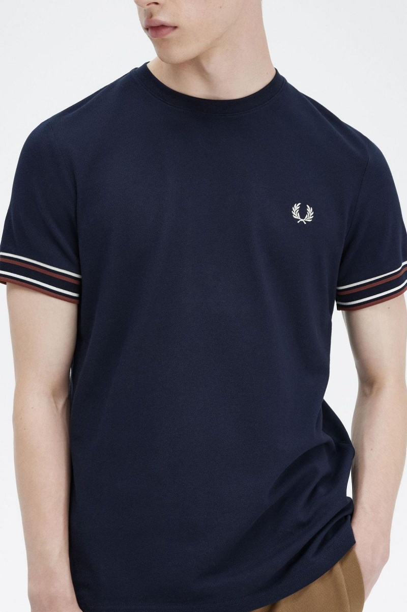 Navy Fred Perry Bold Tipped Piqué Men's T Shirts | ZSGMJ21456