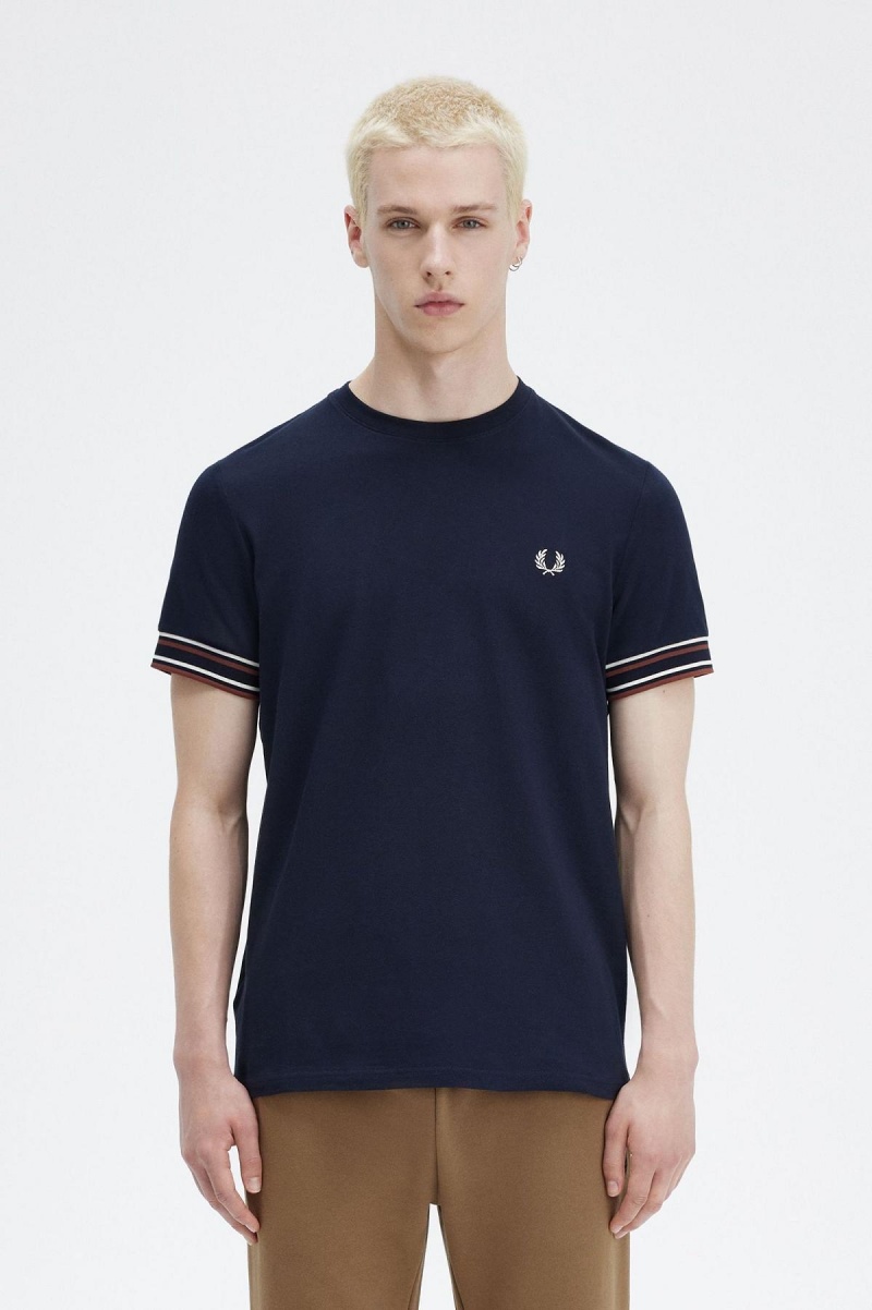 Navy Fred Perry Bold Tipped Piqué Men\'s T Shirts | ZSGMJ21456