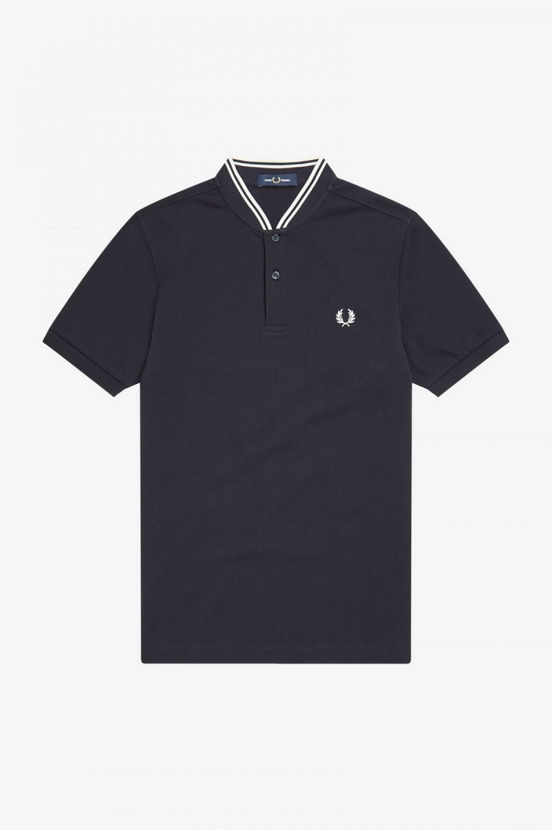 Navy Fred Perry Bomber Collar Polo Shirt Men's Polo Shirts | FSGUI33554