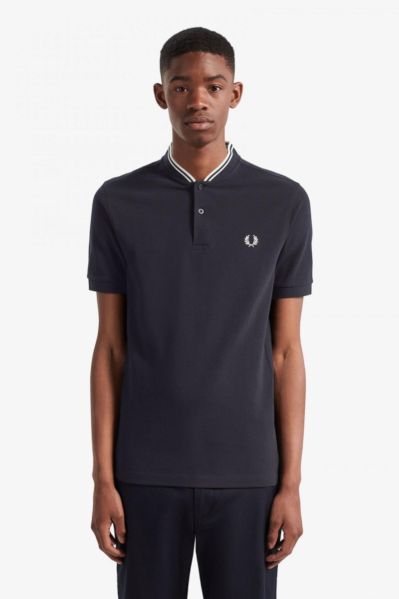 Navy Fred Perry Bomber Collar Polo Shirt Men's Polo Shirts | FSGUI33554