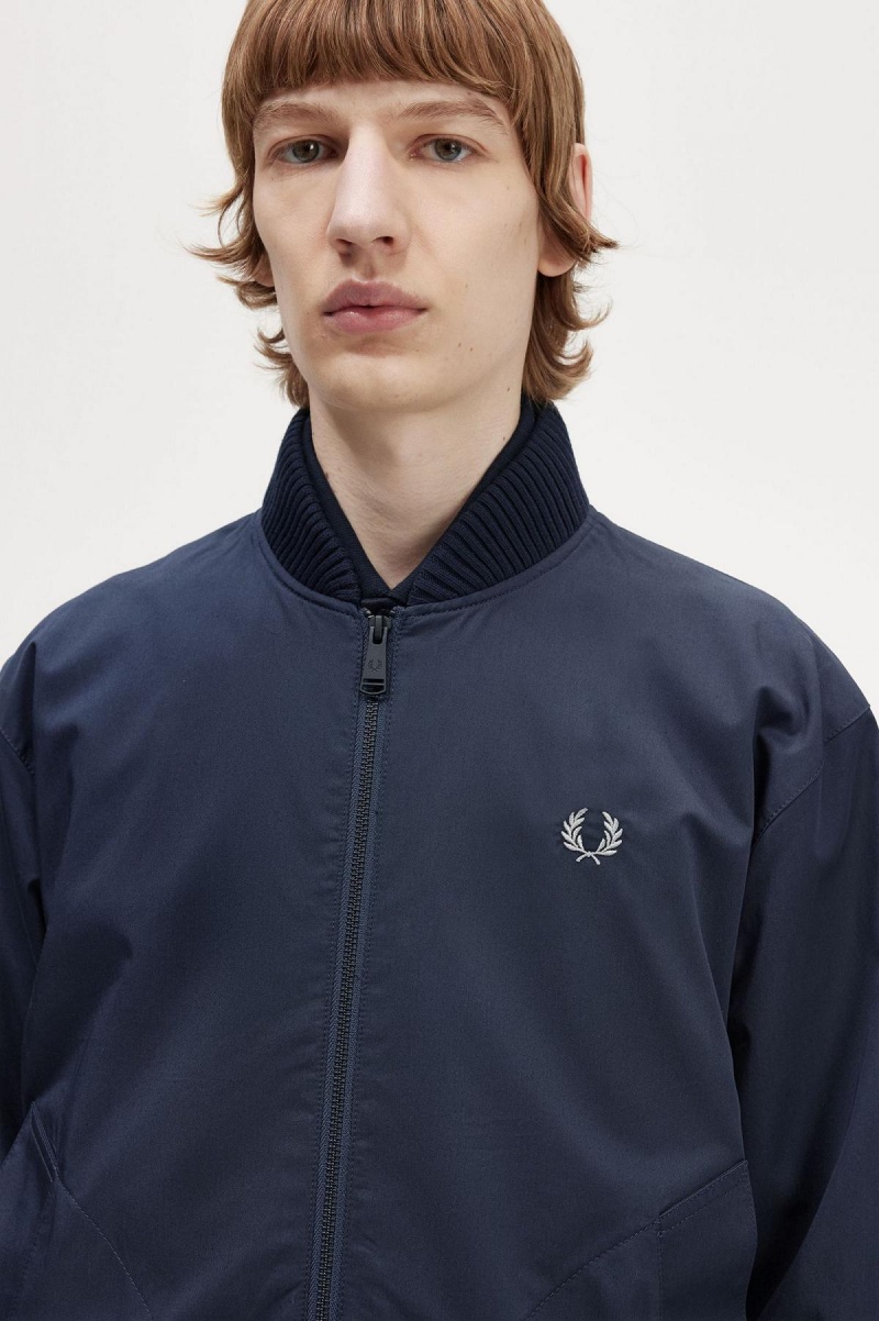 Navy Fred Perry Bomber Men's Coats | SGJVR84535