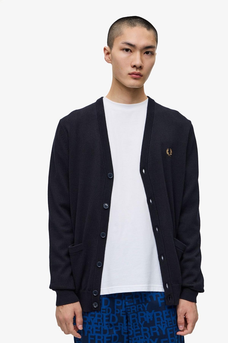 Navy Fred Perry Classic Cardigan Men's Knitwear | SGDYB39305