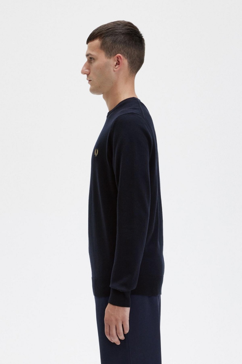 Navy Fred Perry Classic Crew Neck Jumper Men's Knitwear | LSGTR30146