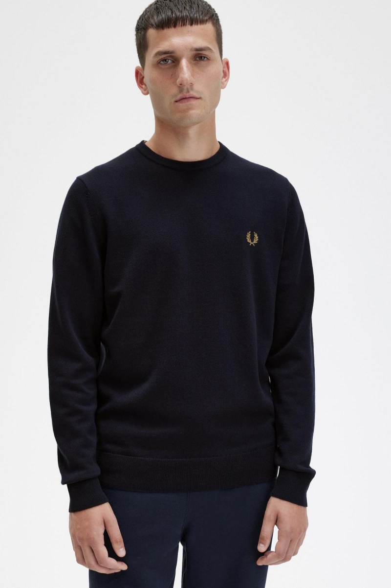 Navy Fred Perry Classic Crew Neck Jumper Men's Knitwear | LSGTR30146