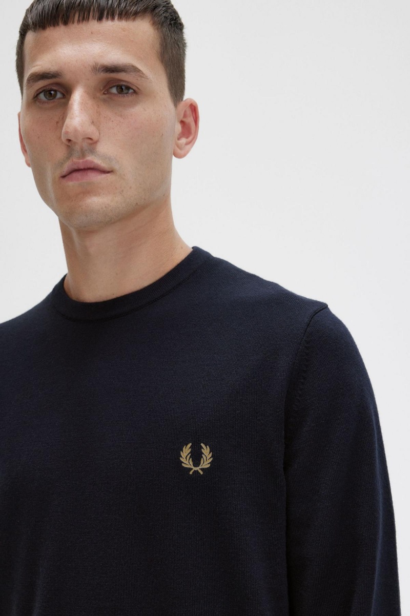 Navy Fred Perry Classic Crew Neck Jumper Men's Knitwear | LSGTR30146