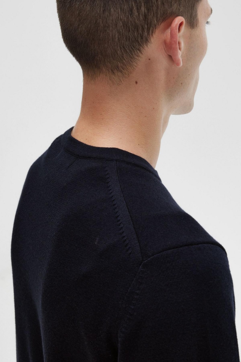 Navy Fred Perry Classic Crew Neck Jumper Men's Knitwear | LSGTR30146