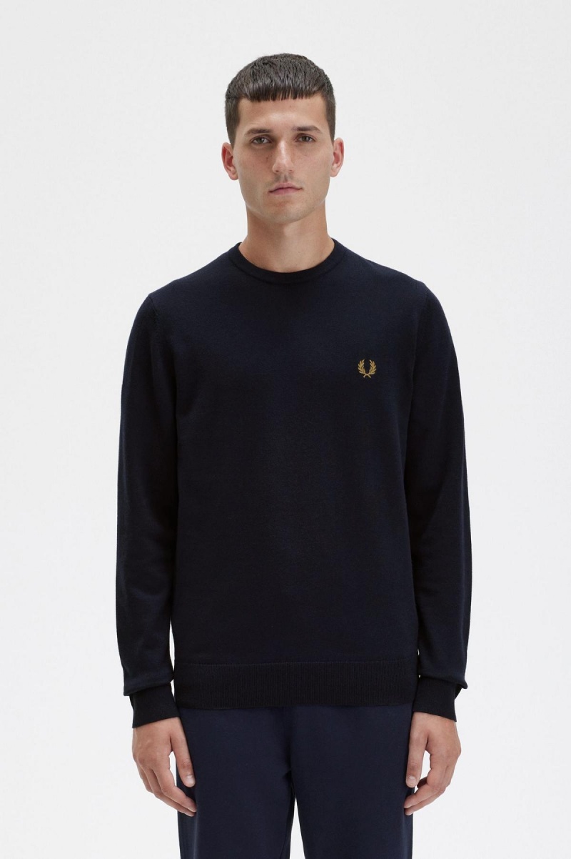 Navy Fred Perry Classic Crew Neck Jumper Men\'s Knitwear | LSGTR30146