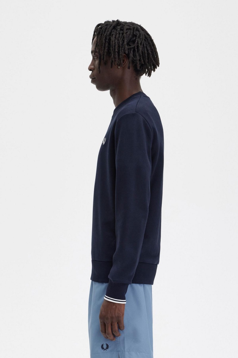 Navy Fred Perry Crew Neck Men's Sweatshirts | ESGVG28798