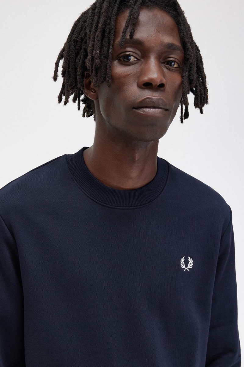 Navy Fred Perry Crew Neck Men's Sweatshirts | ESGVG28798