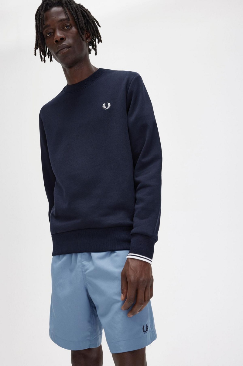 Navy Fred Perry Crew Neck Men's Sweatshirts | ESGVG28798