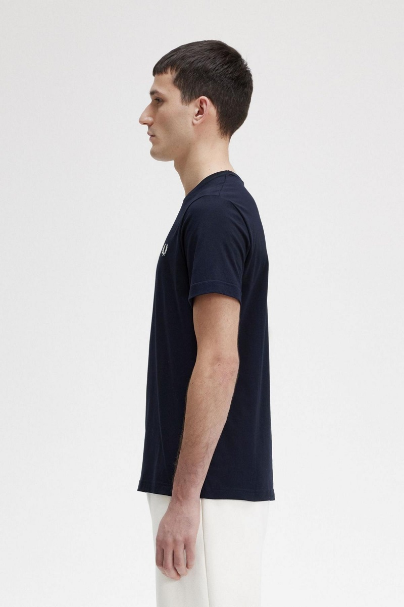 Navy Fred Perry Crew Neck Men's T Shirts | USGTG59378