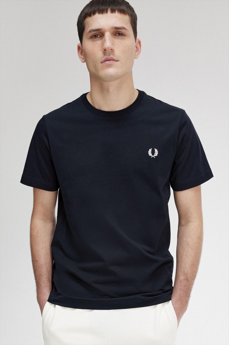 Navy Fred Perry Crew Neck Men's T Shirts | USGTG59378