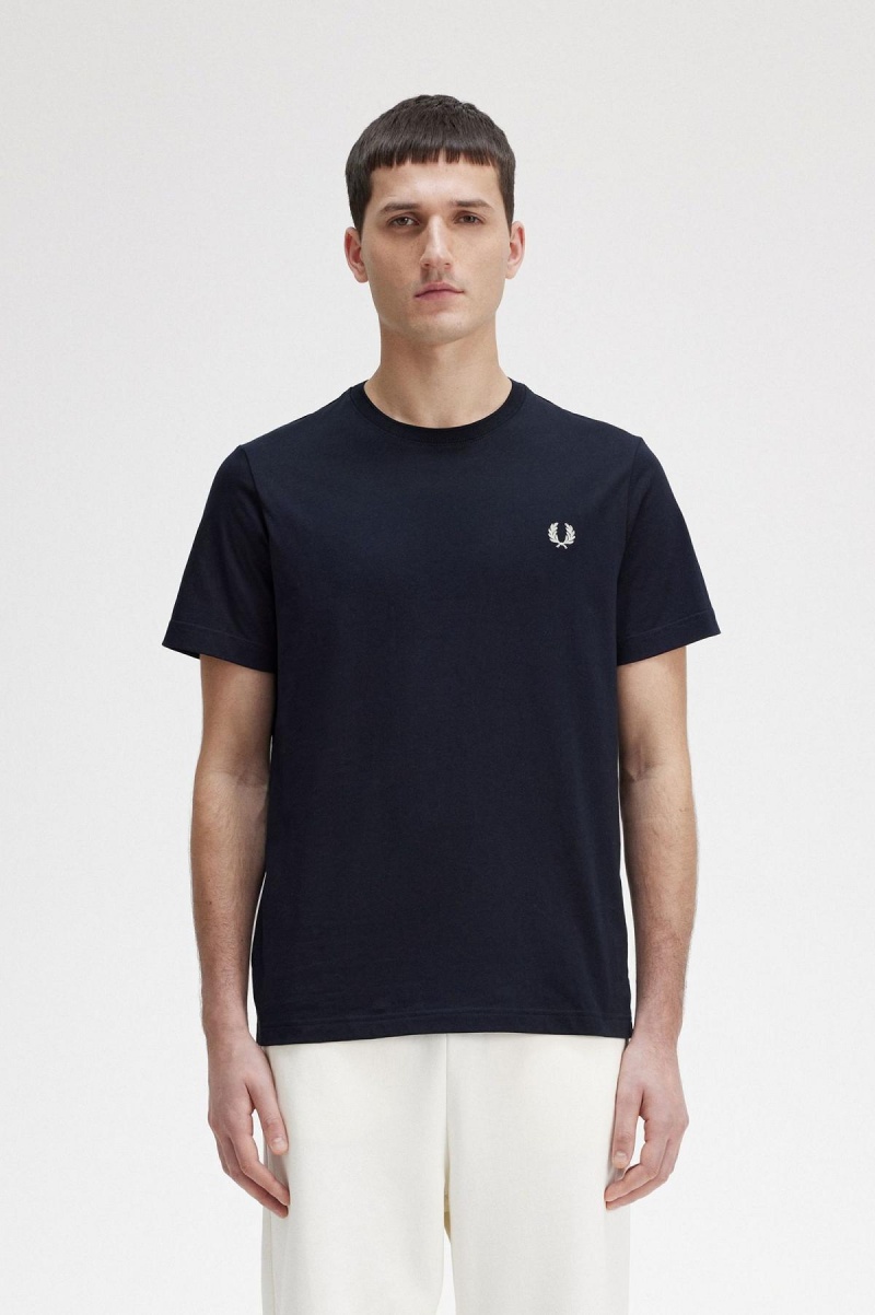 Navy Fred Perry Crew Neck Men\'s T Shirts | USGTG59378