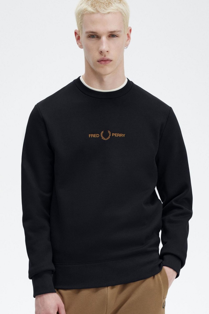 Navy Fred Perry Embroidered Men's Sweatshirts | SGXBR22564