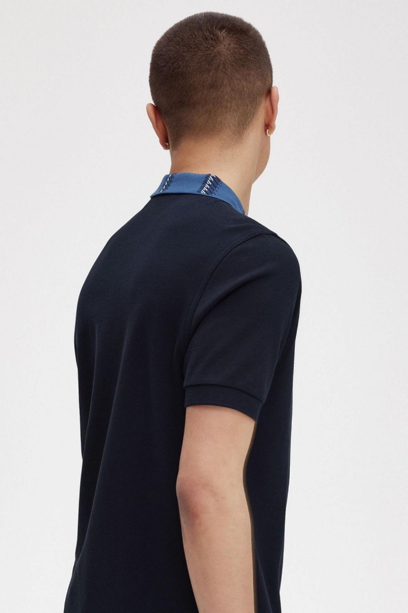 Navy Fred Perry Graphic Collar Polo Shirt Men's Polo Shirts | MSGHR36365