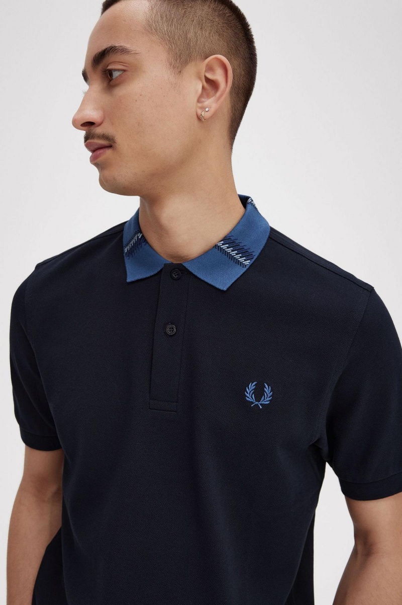 Navy Fred Perry Graphic Collar Polo Shirt Men's Polo Shirts | MSGHR36365